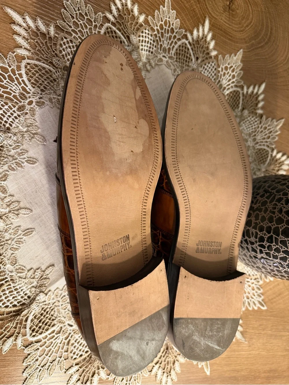 Men’s Johnston & Murphy Leather Tassel Loafers Croc Pattern 9.5 M made in Italy